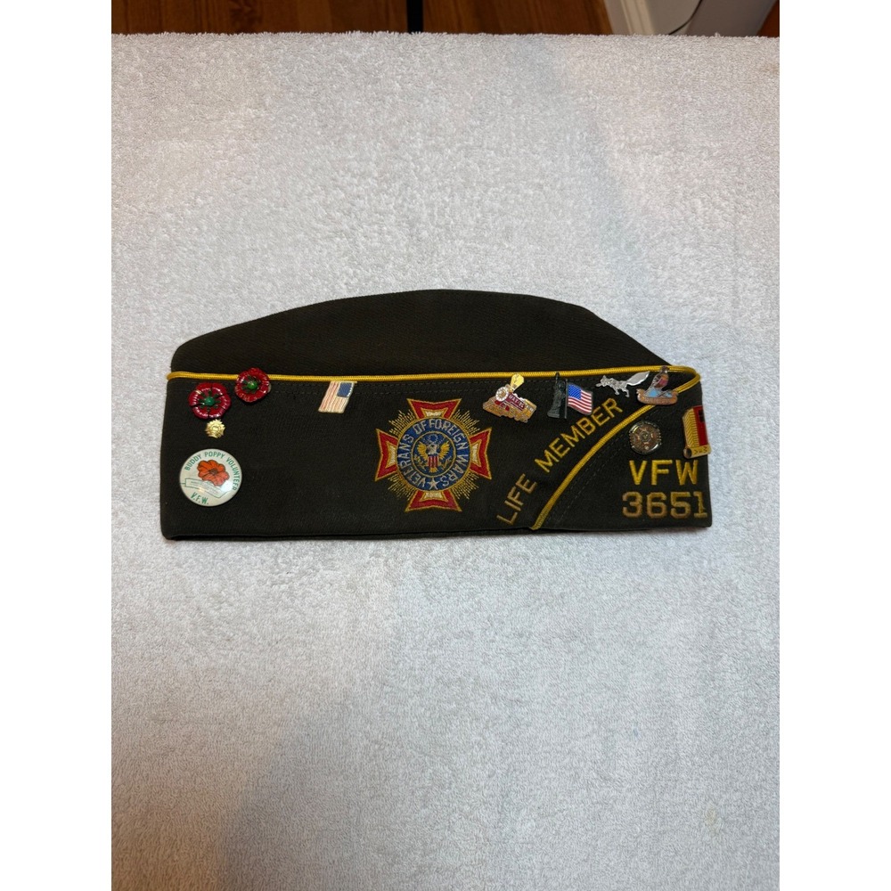 Vintage VFW Garrison Cap Post 3651 Midland Michigan Life Member Hat Pins 7 1/8